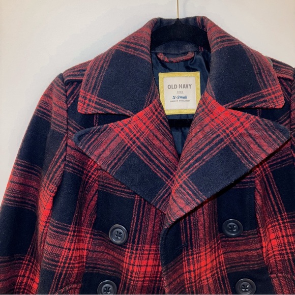 Old Navy Red & Navy Blue Plaid Peacoat Jacket XS - Picture 4 of 12